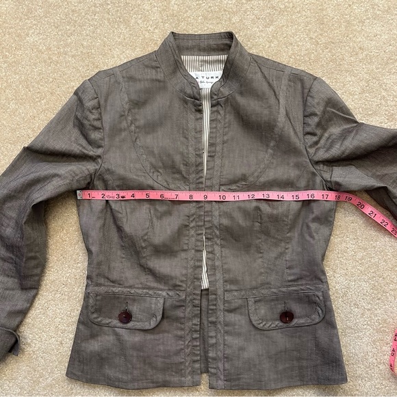 Trina Turk Blazer Jacket Womens M Gray Lined Linen Blend Hook and Eye Closure - Picture 7 of 8